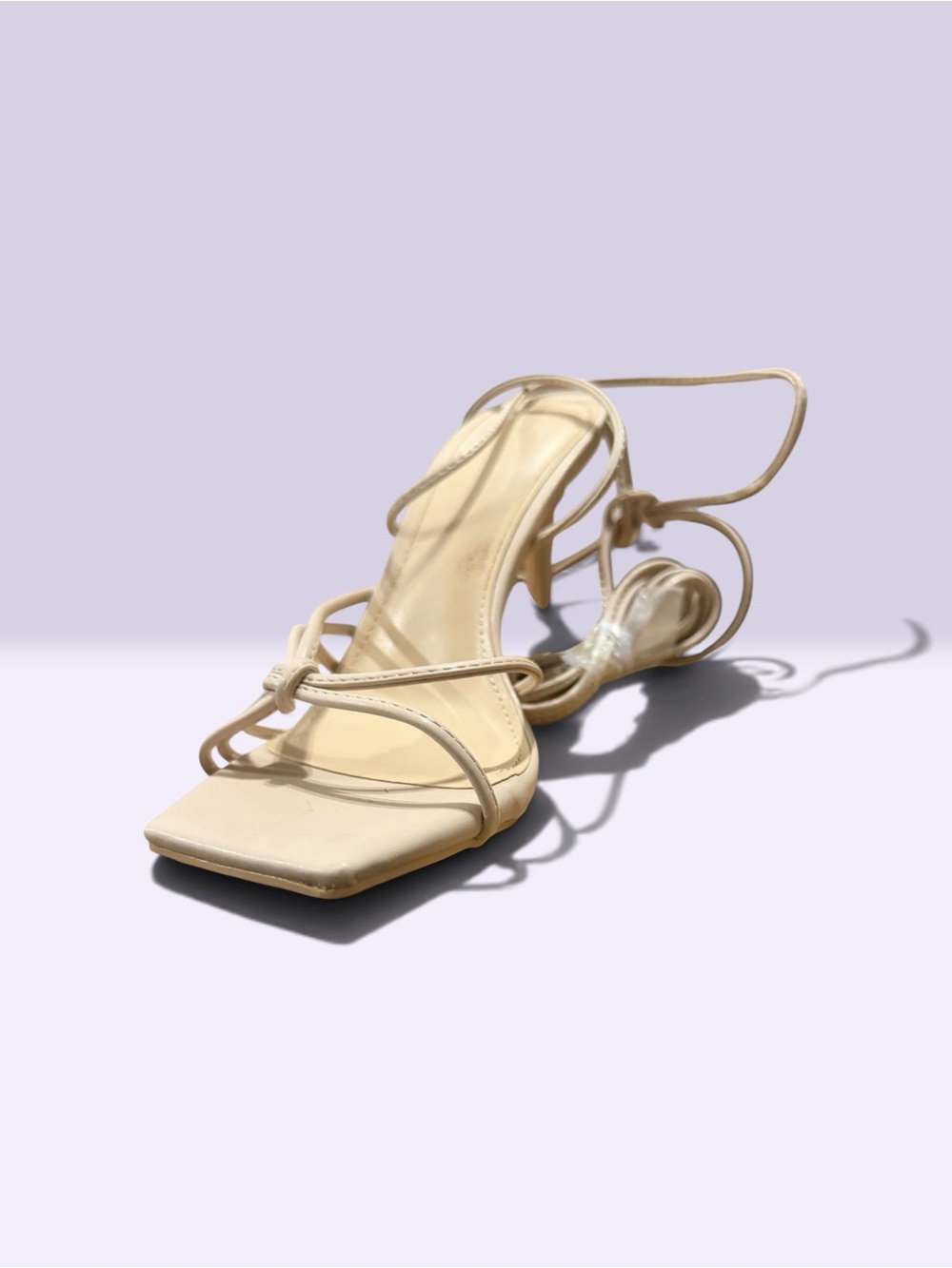 Beige Strappy Square-Toe Stiletto Sandals